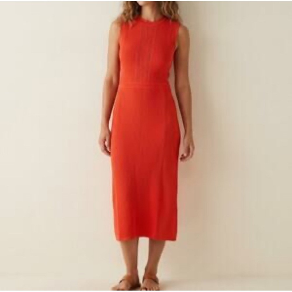 House of Harlow 1960 Orange Pointelle Knit Sleeveless Midi Dress Womens Size M - Picture 1 of 9